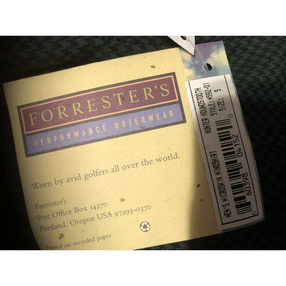 Forrester's Golf Windshirt Men's SMALL Hunter Houndstooth Teflon Microfiber NWT